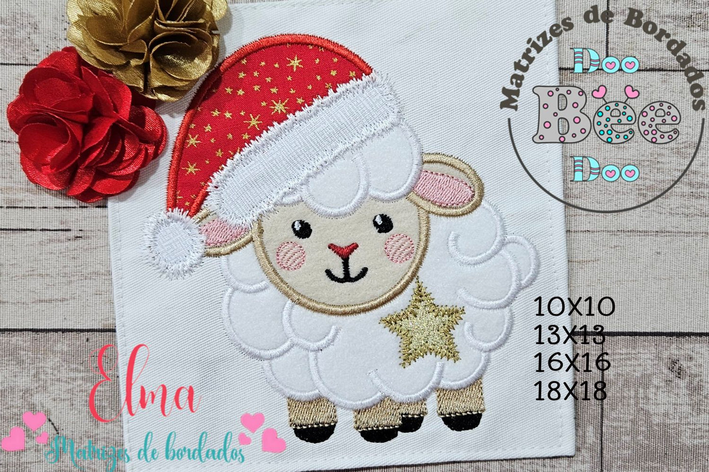 Matriz de Bordado Ovelhinha Estrela de Natal - Aplique