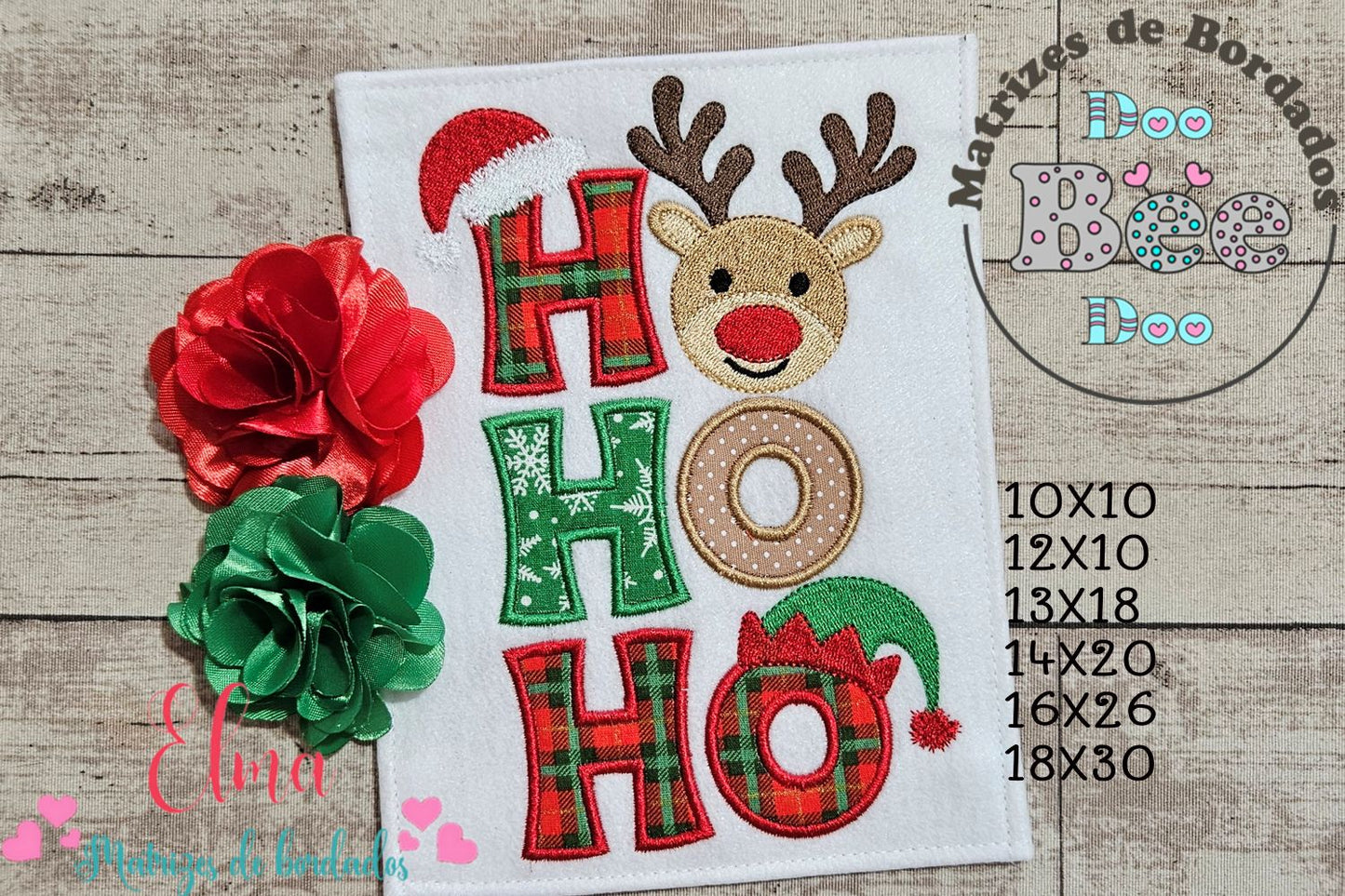 Matriz de Bordado Ho Ho Ho Natal com Rena – Aplique