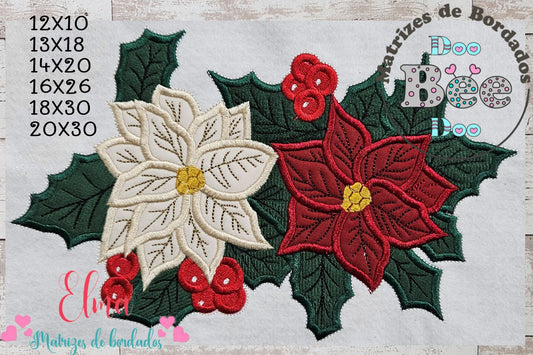 Matriz de Bordado Dupla de Poinsettias Mágicas - Aplique