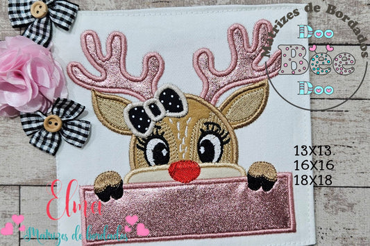 Matriz de Bordado Rena Charmosa de Natal - Aplique