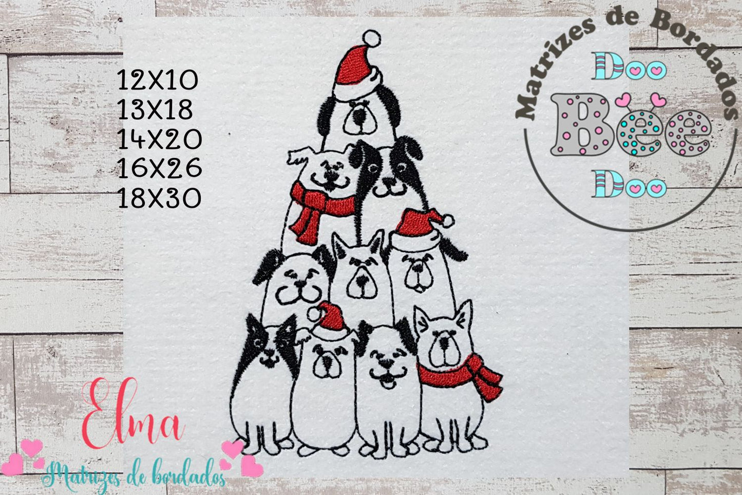 Matriz de Bordado Natal dos Cachorrinhos – Redwork