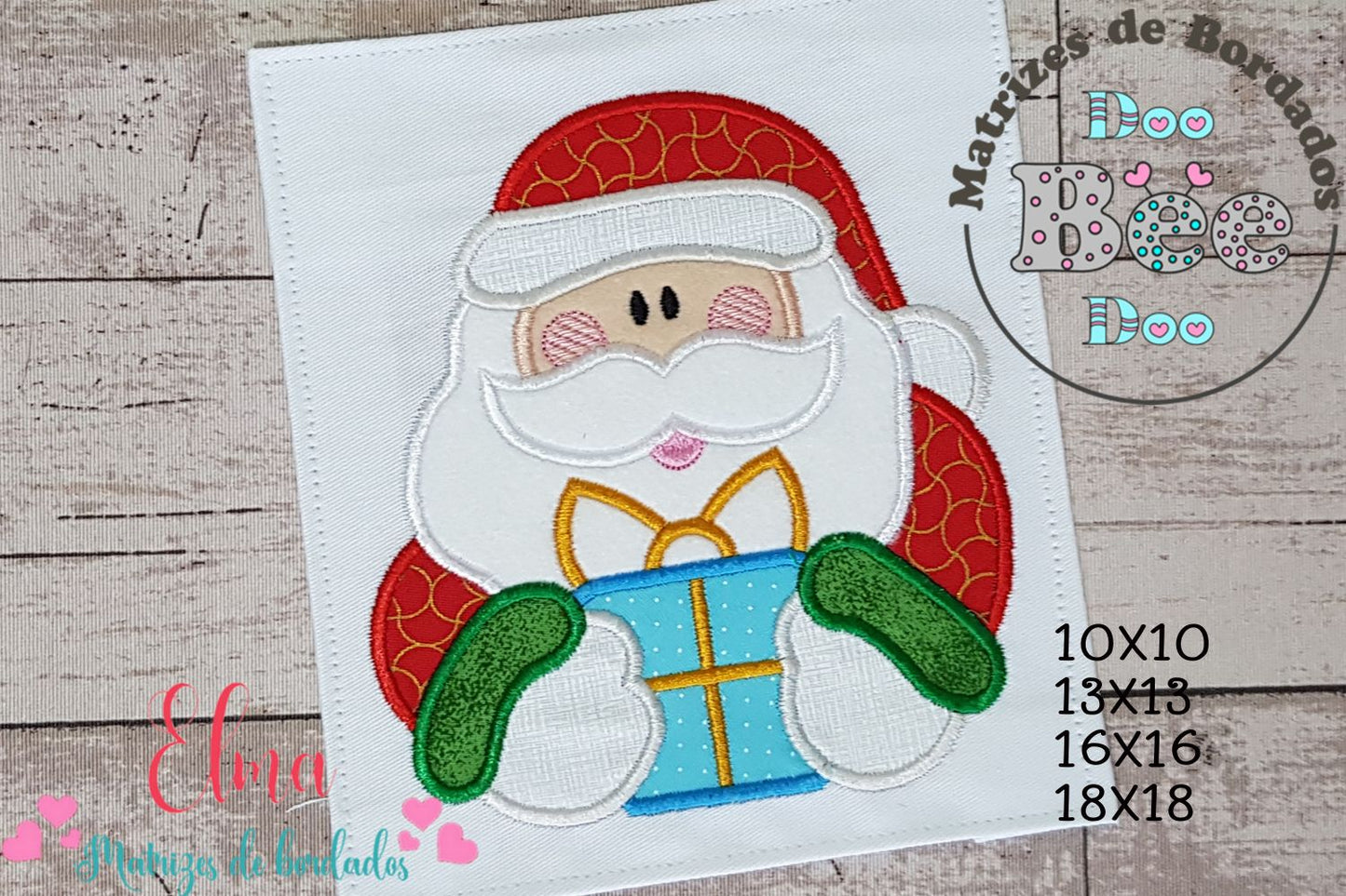 Matriz de Bordado Papai Noel com Presente - Aplique