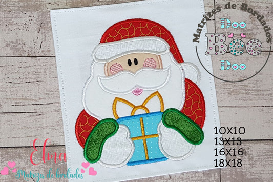 Matriz de Bordado Papai Noel com Presente - Aplique