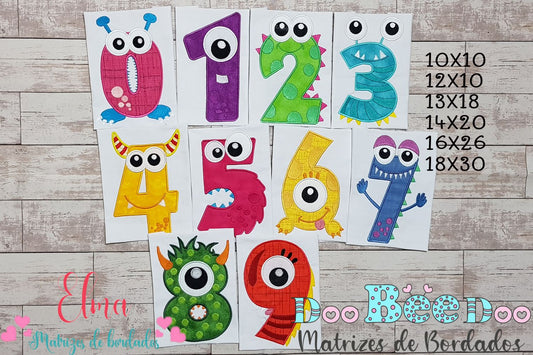 Matriz de Bordado Números 0 a 9 Monstrinhos Divertidos – Aplique