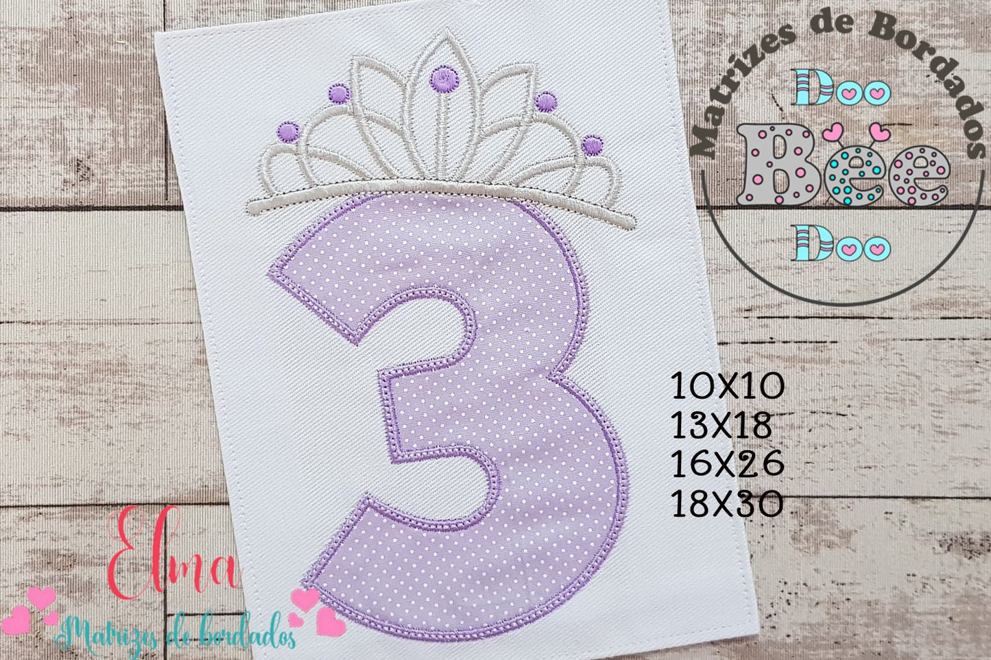 Matriz de Bordado Número Três Princesa – Aplique