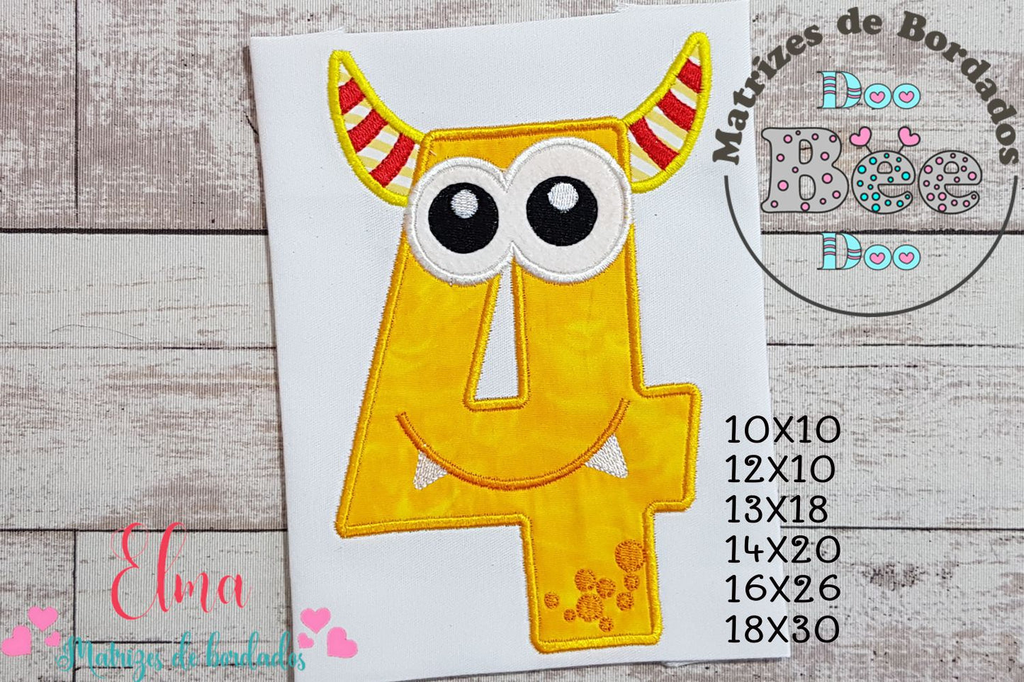 Matriz de Bordado Número 4 Monstrinho Divertido – Aplique