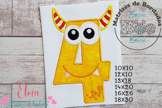 Matriz de Bordado Número 4 Monstrinho Divertido – Aplique