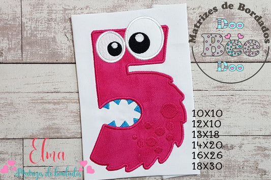 Matriz de Bordado Monstrinho Número 5 Divertido – Aplique