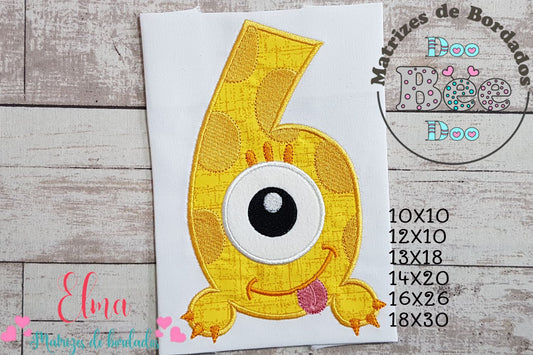 Matriz de Bordado Monstrinho Número 6 Fofinho – Aplique