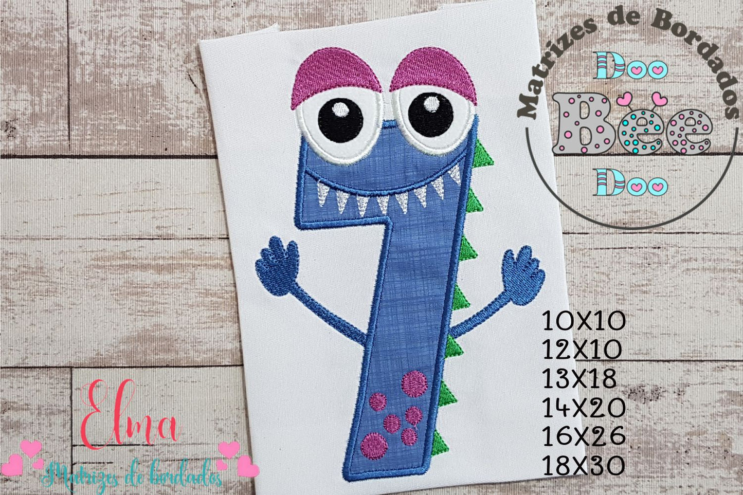 Matriz de Bordado Monstrinho Número 7 Alegre – Aplique