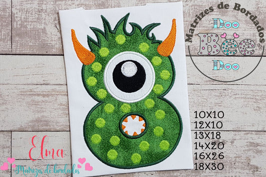 Matriz de Bordado Monstrinho Número 8 Divertido – Aplique