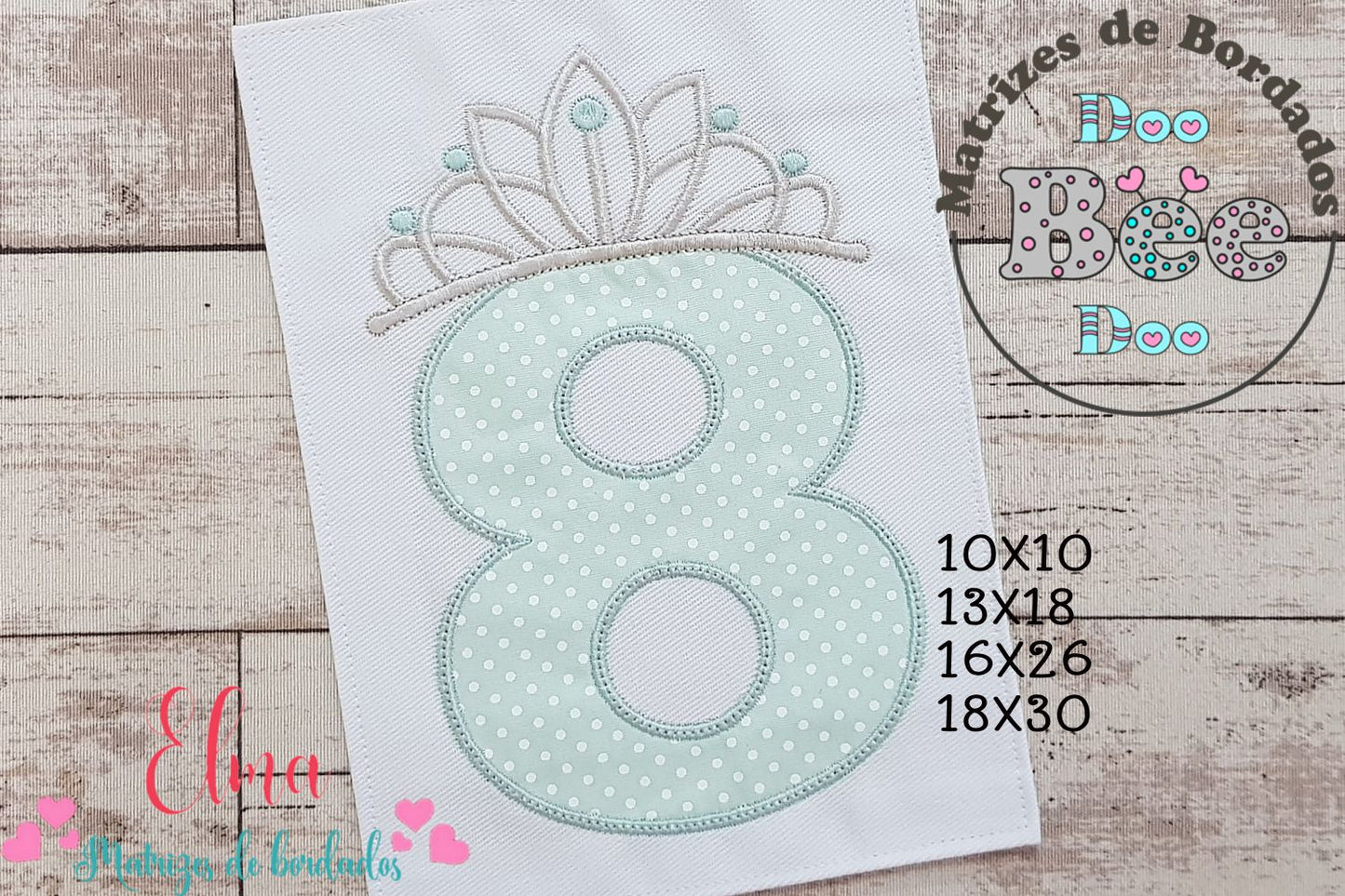 Matriz de Bordado Número 8 com Coroa de Princesa – Aplique