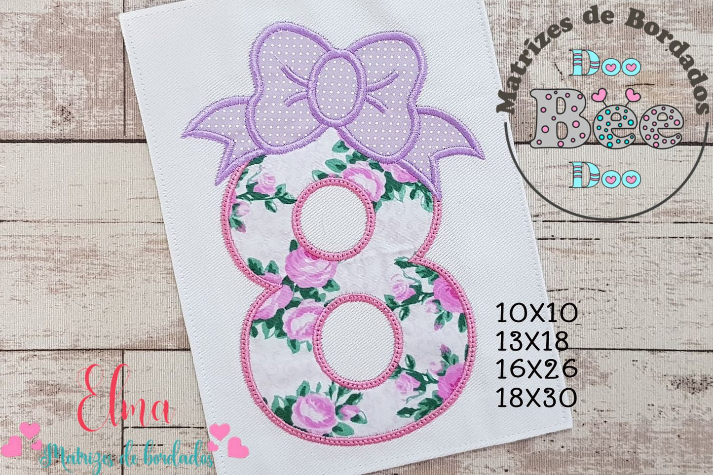 Matriz de Bordado Número 8 Decorado com Laço – Aplique