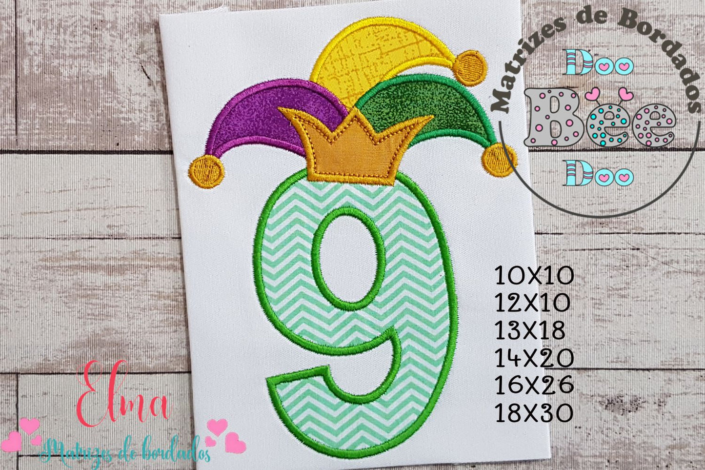 Matriz de Bordado Número 9 com Chapéu Divertido – Aplique