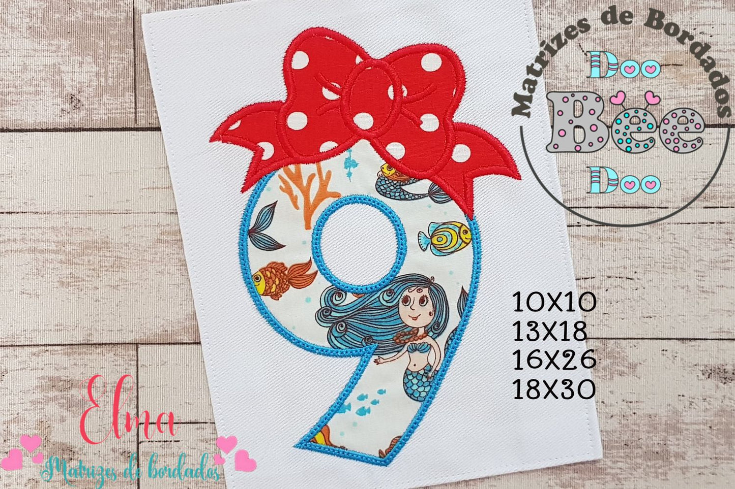 Matriz de Bordado Número 9 com Laço Fofo – Aplique