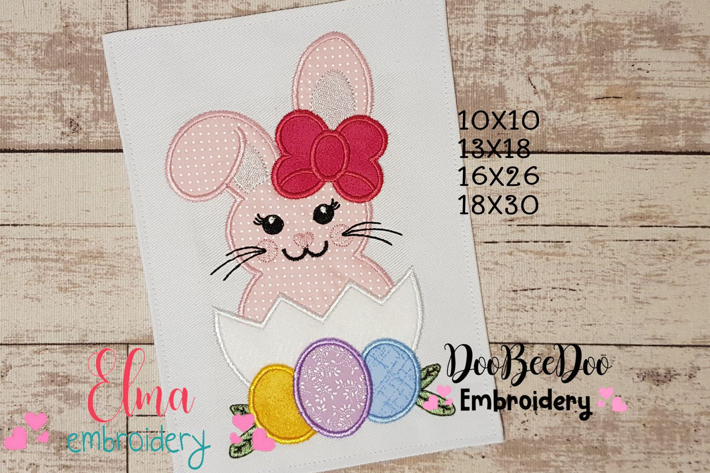 Matriz de Bordado Coelhinha na Casca com Ovinhos – Aplique