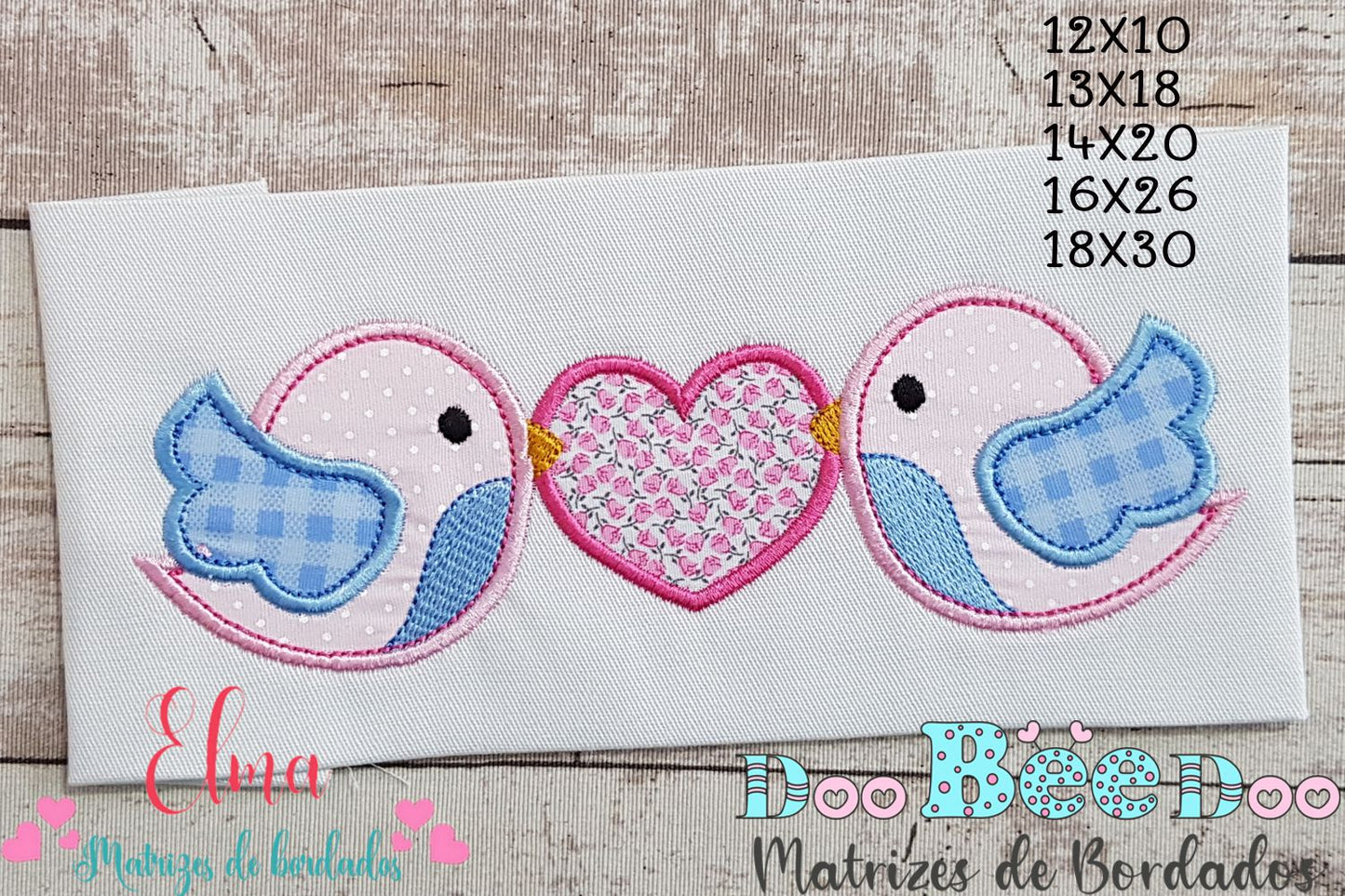 Matriz de Bordado Passarinhos Românticos com Coração – Aplique