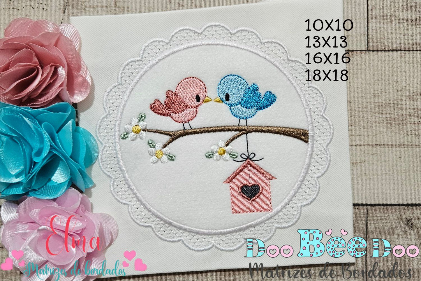 Matriz de Bordado Casal de Passarinhos Fofos – Aplique