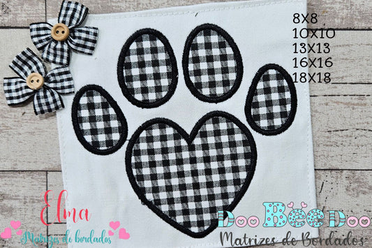 Matriz de Bordado Amor Pet – Patinha com Coração – Aplique