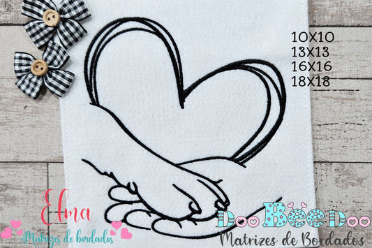 Matriz de Bordado Patinha & Mão com Coração – Ponto Satim