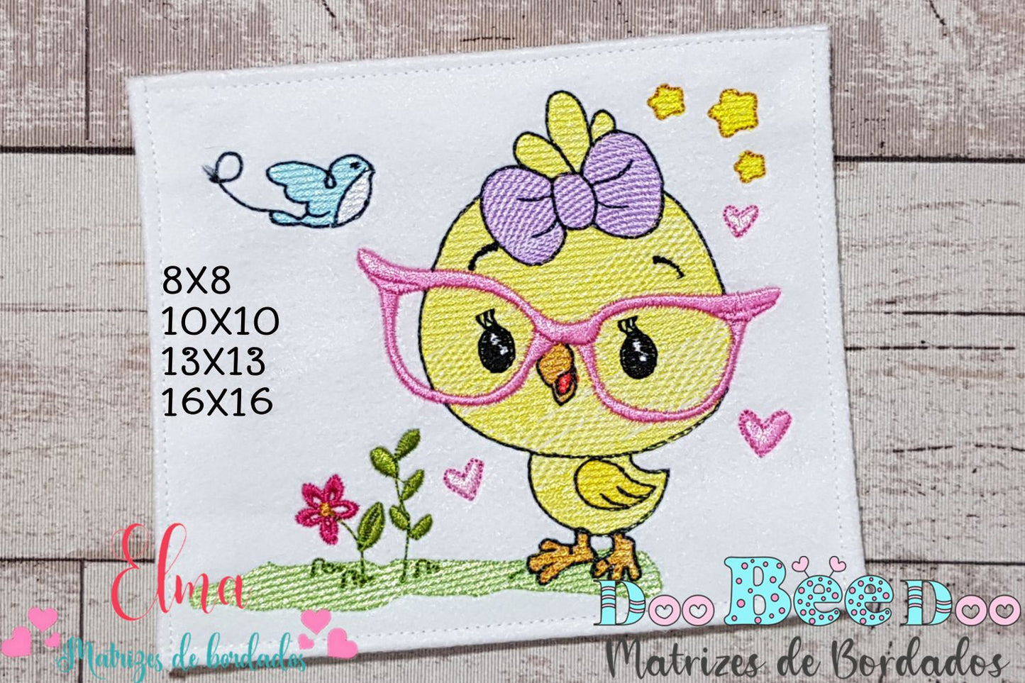 Matriz de Bordado Pintinho com Óculos Rosa e Lacinho – Rippled