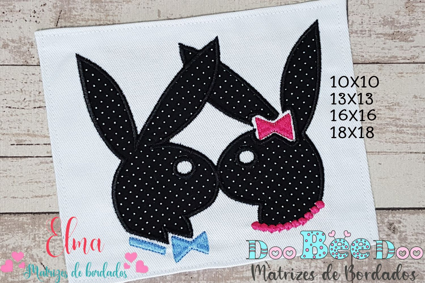 Matriz de Bordado Dupla de Coelhos com Estilo – Ponto Aplique