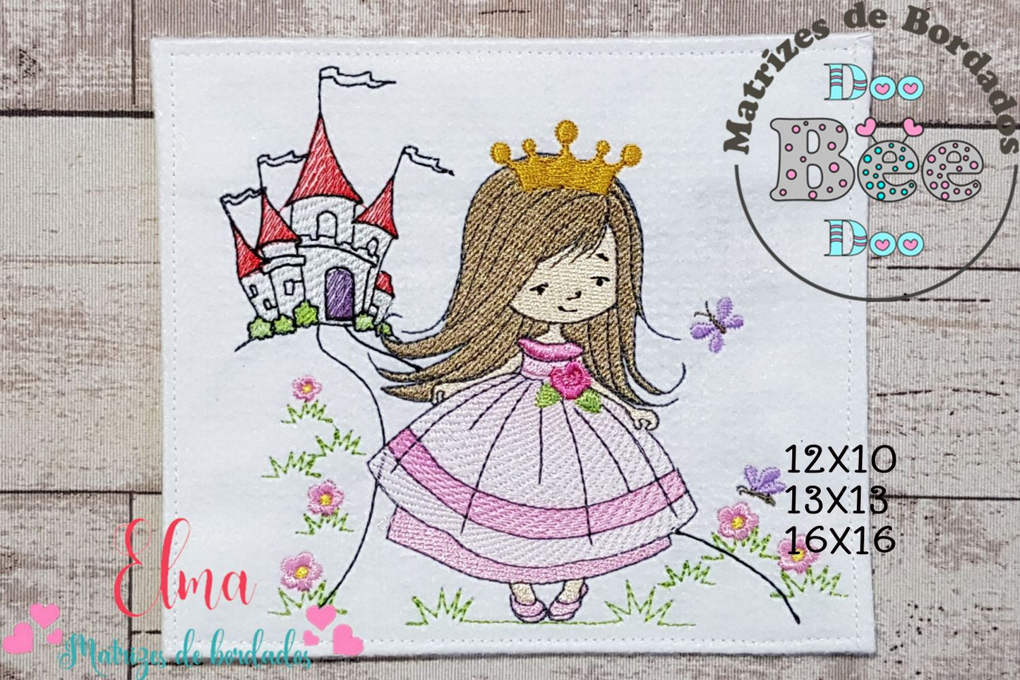 Matriz de Bordado Princesa com Castelo - Ponto Rippled
