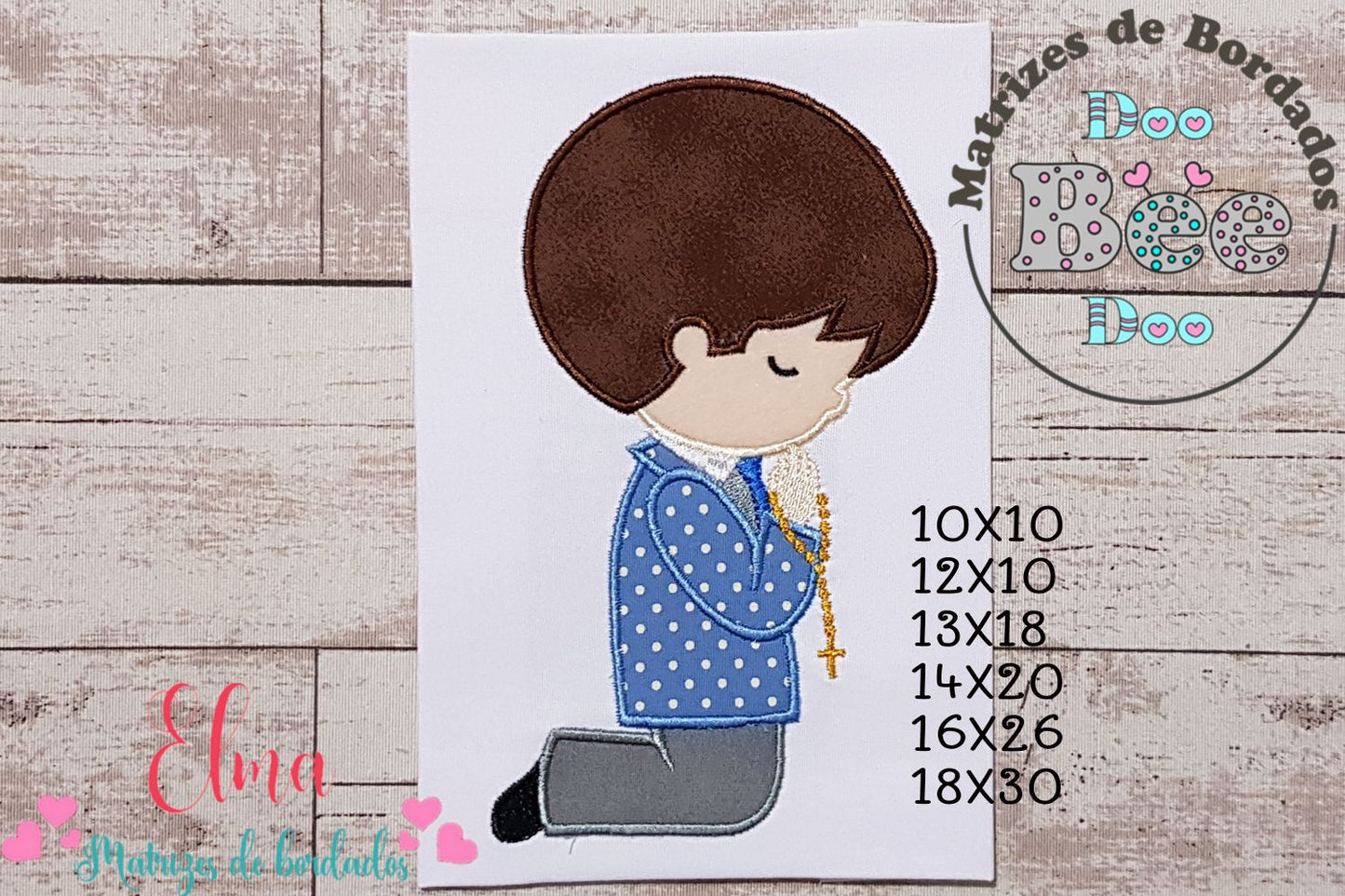 Matriz de Bordado Menino Orando com Terço – Aplique