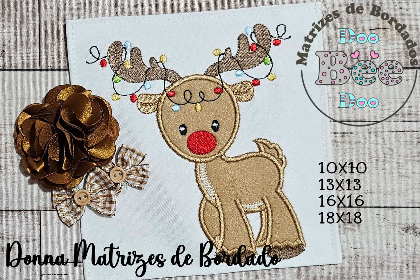 Matriz de Bordado Rena de Natal com Luzinhas – Aplique