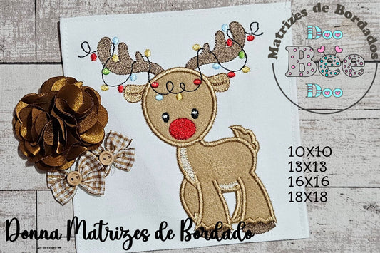Matriz de Bordado Rena de Natal com Luzinhas – Aplique