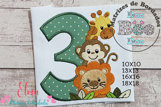 Matriz de Bordado Número 3 Safari Divertido – Ponto Aplique