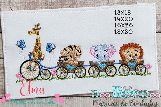 Matriz de Bordado Safari Trem Animais – Ponto Cheio