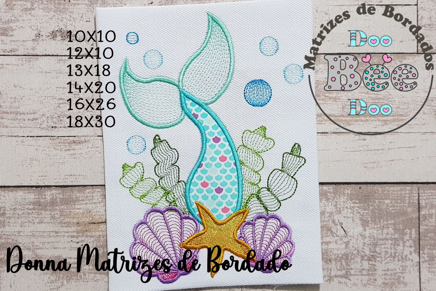 Matriz de Bordado Fundo do Mar com Cauda de Sereia – Aplique