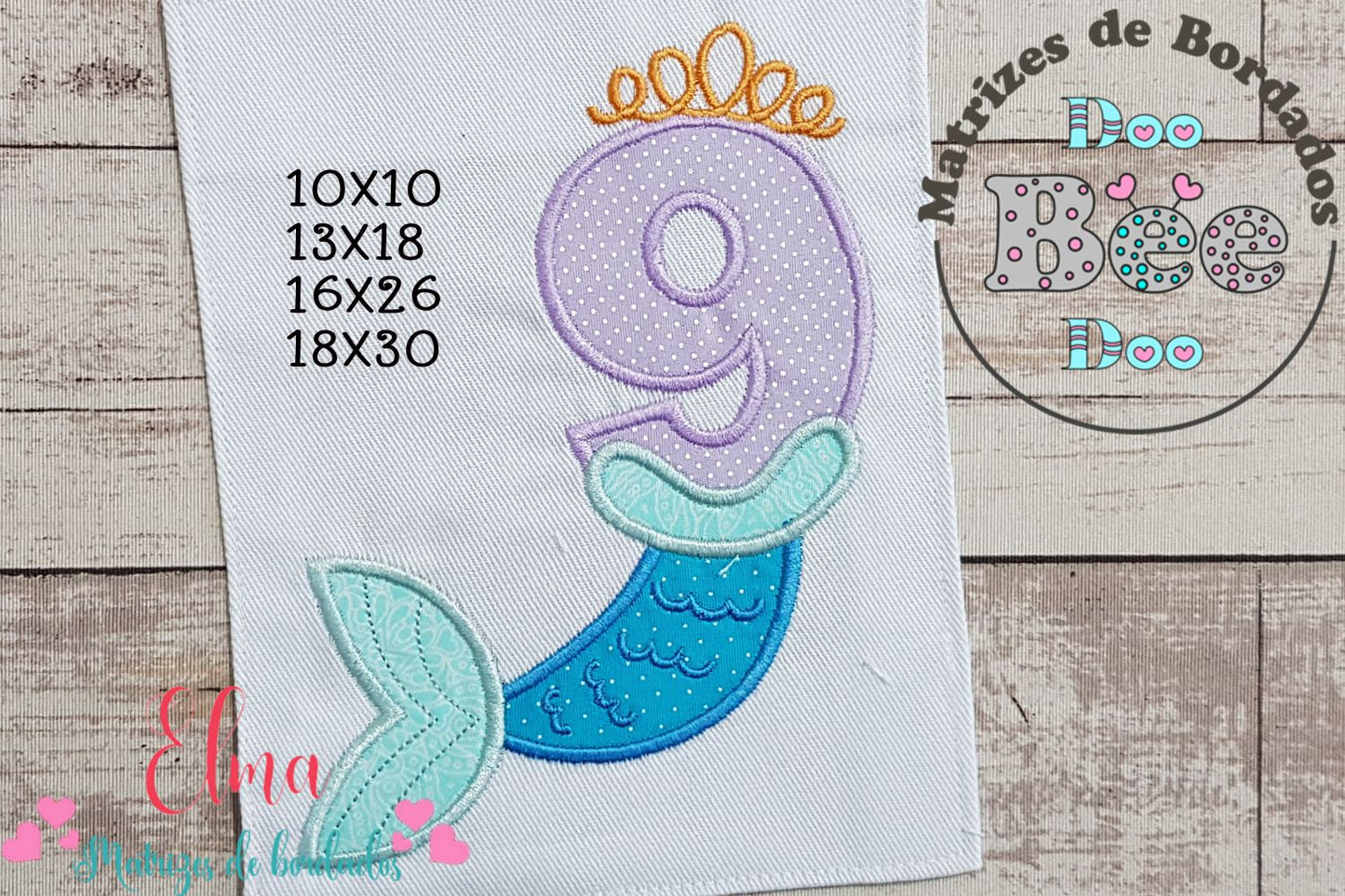 Matriz de Bordado Número 9 com Calda de Sereia – Ponto Aplique