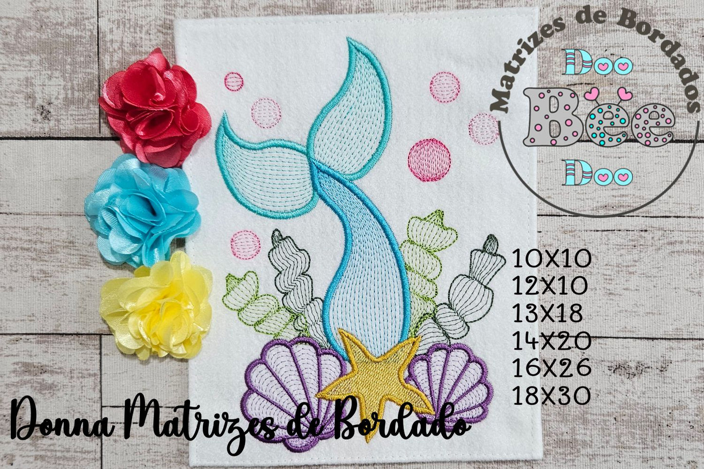 Matriz de Bordado Fundo do Mar Encantado com Sereia – Ponto Rippled