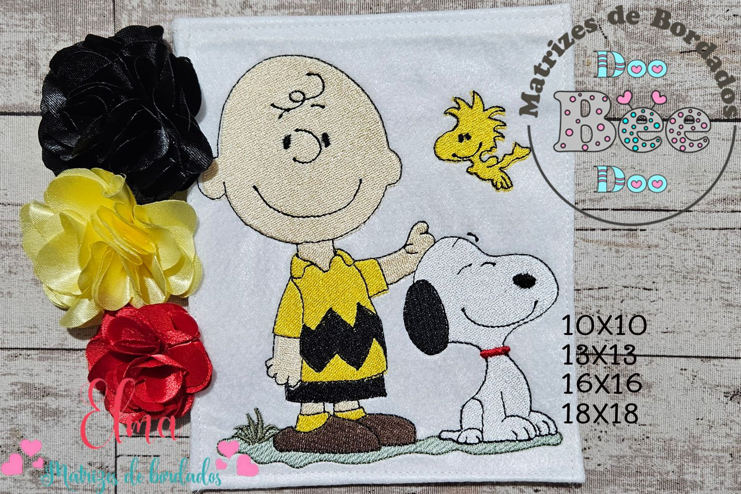 Matriz de Bordado Trio Snoopy, Charlie e Woodstock Fofos – Ponto Cheio