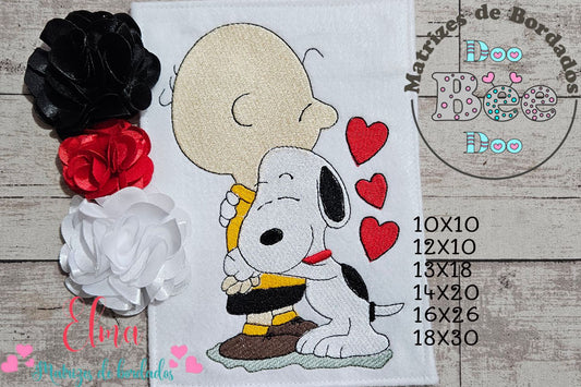 Matriz de Bordado Amor entre Amigos Snoopy e Charlie – Ponto Cheio
