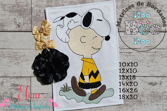 Matriz de Bordado Snoopy deitado na Cabeça do Charlie Brown – Ponto Cheio