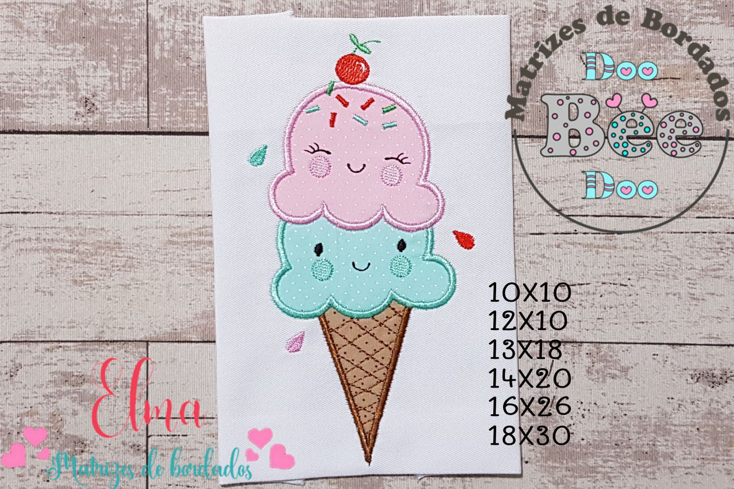 Matriz de Bordado Sorvete de Dois Sabores Sorridentes – Aplique