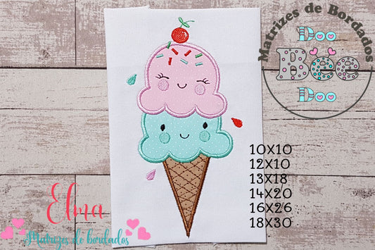 Matriz de Bordado Sorvete de Dois Sabores Sorridentes – Aplique