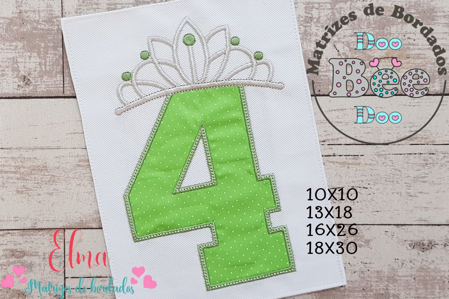 Matriz de Bordado Número 4 com Tiara de Princesa – Ponto Aplique