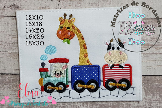 Matriz de Bordado Trenzinho Infantil com Bichinhos – Ponto Aplique