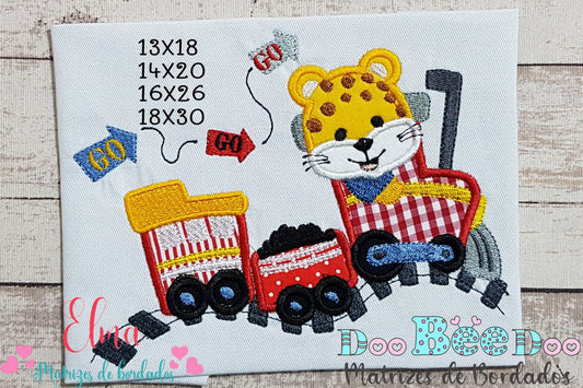 Matriz de Bordado Locomotiva Fofinha com Bichinho Safari – Ponto Aplique