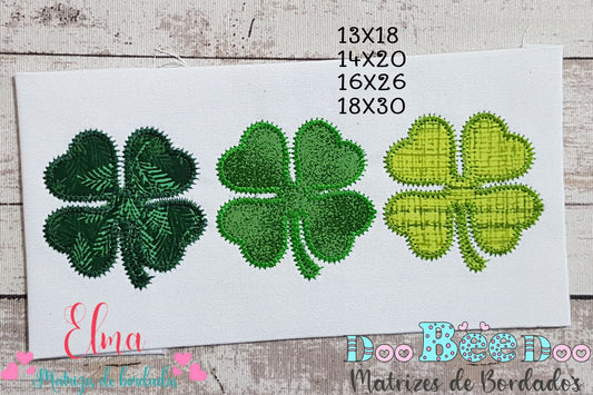 Matriz de Bordado Trevos da Sorte Trio – Aplique Zigzag