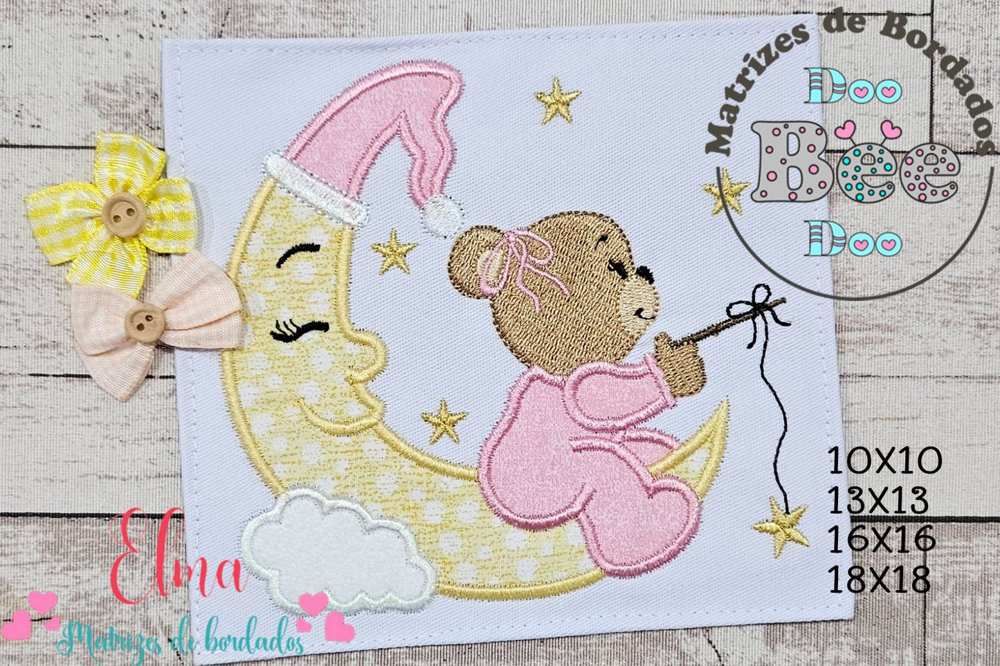 Matriz de Bordado Ursinha na Lua – Aplique