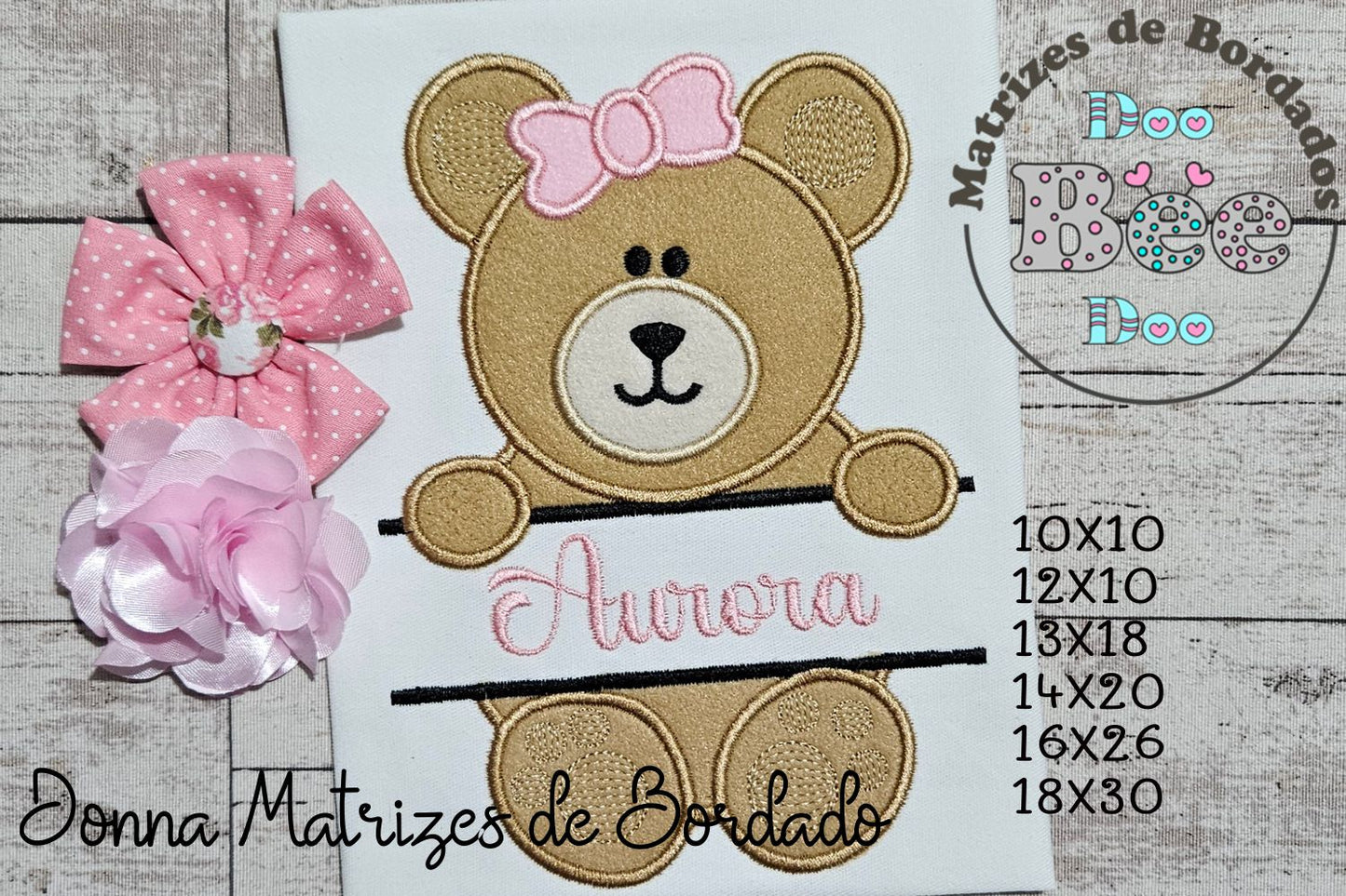 Matriz de Bordado Ursinha Encantadora para Personalizar – Aplique
