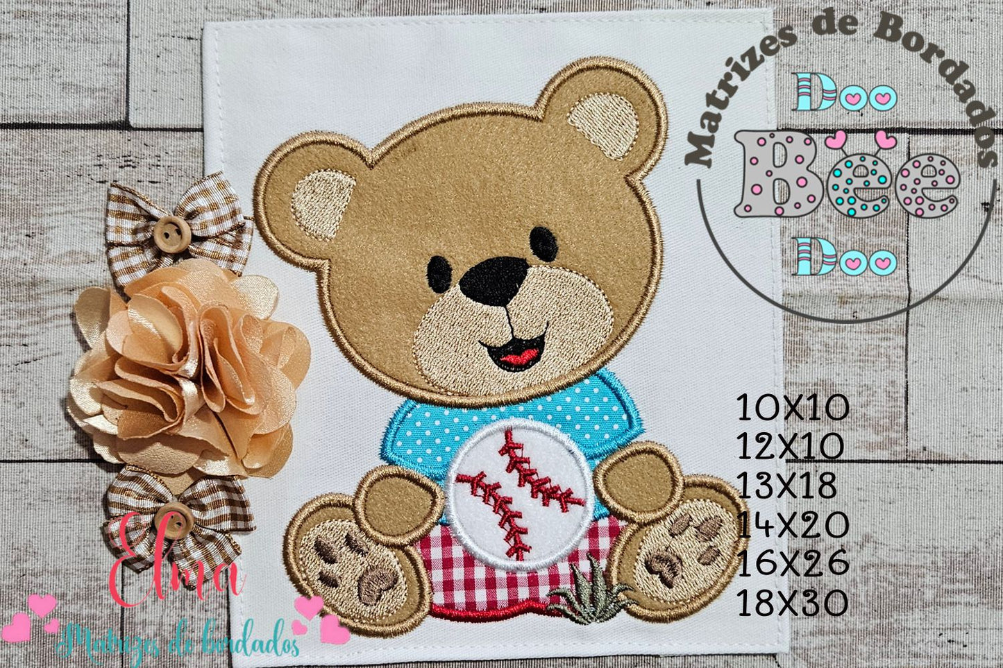 Matriz de Bordado Ursinho com Bola de Beisebol – Aplique