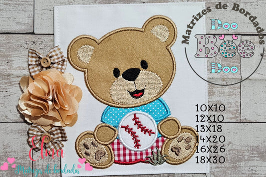 Matriz de Bordado Ursinho com Bola de Beisebol – Aplique