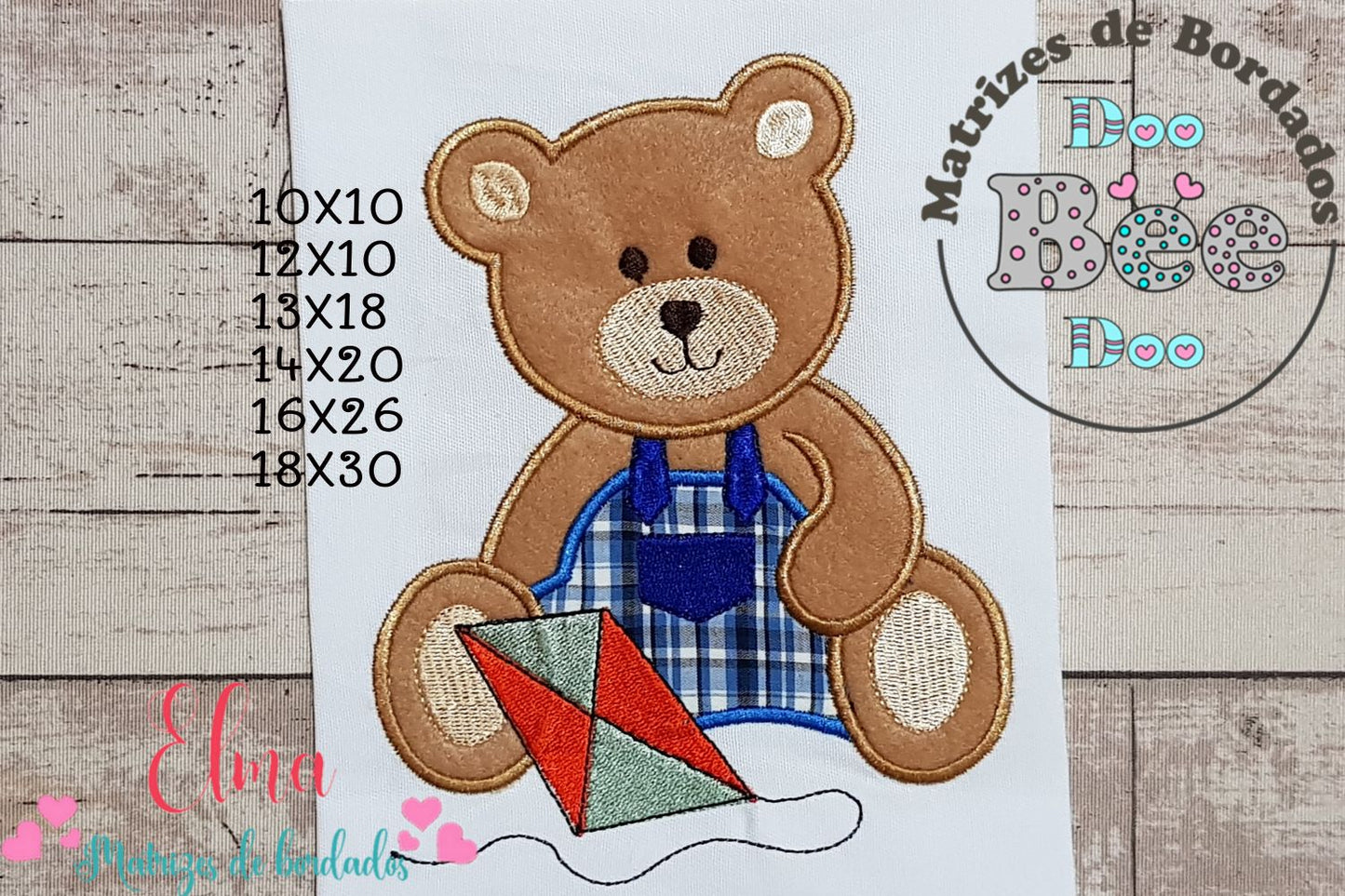 Matriz de Bordado Ursinho com Pipa – Aplique