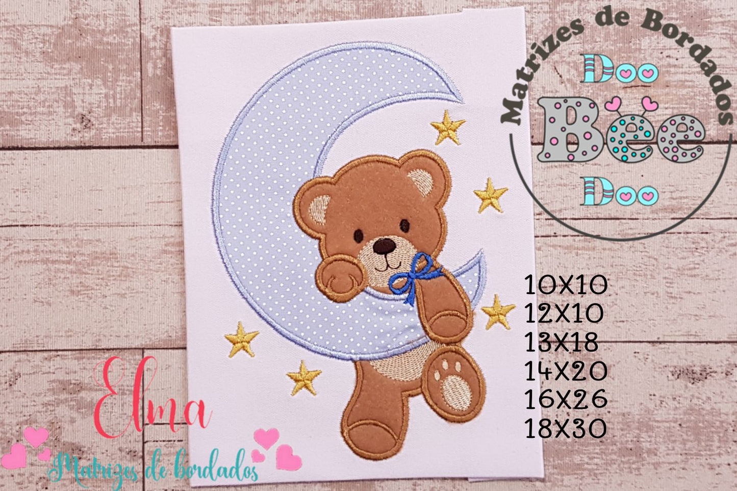 Matriz de Bordado Ursinho na Lua - Ponto Cheio